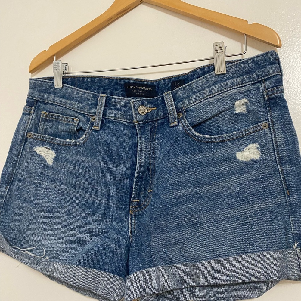Lucky Brand Medium Blue Distressed Cuffed Denim Shorts